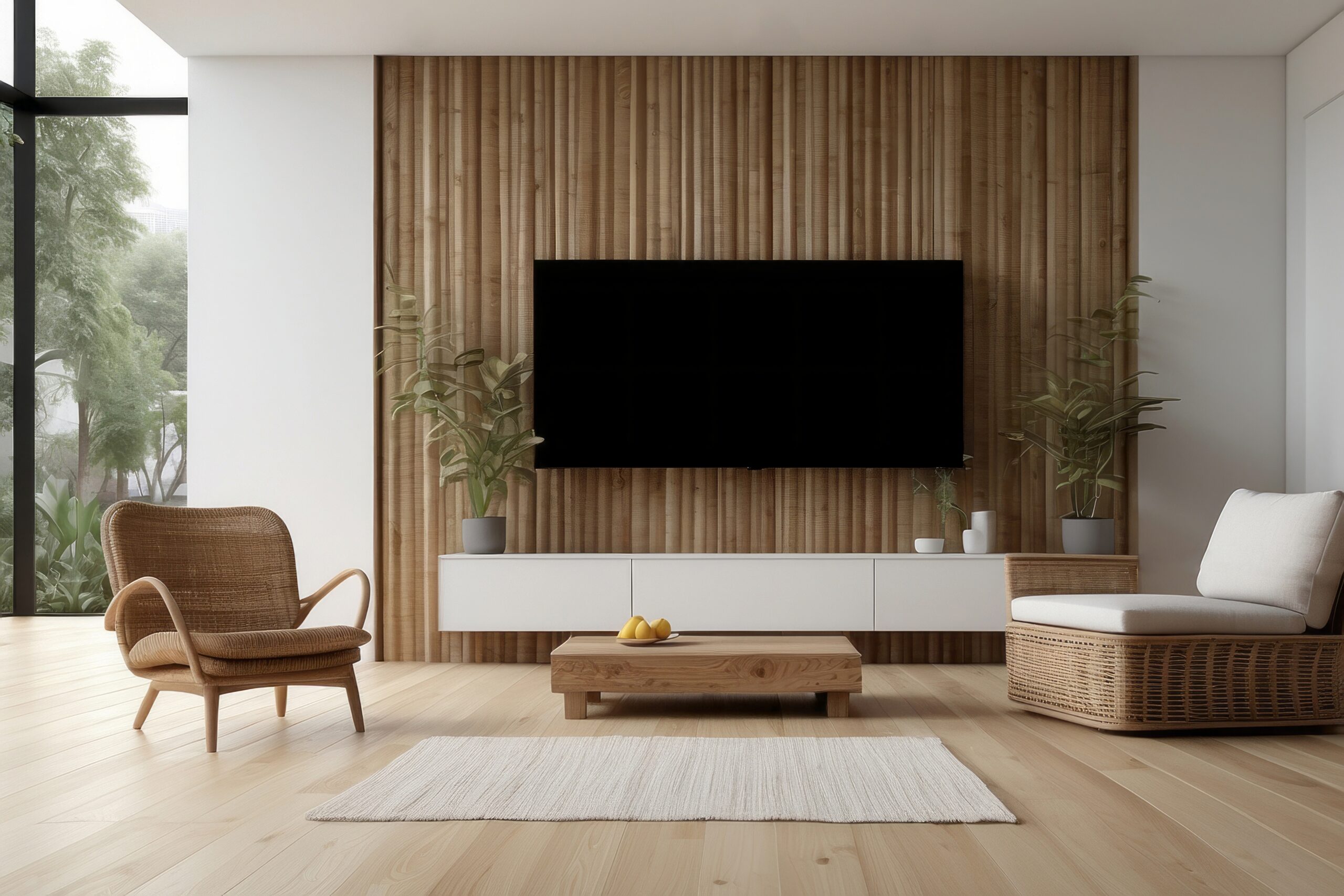 Interior home of living room with wooden cabinet for TV